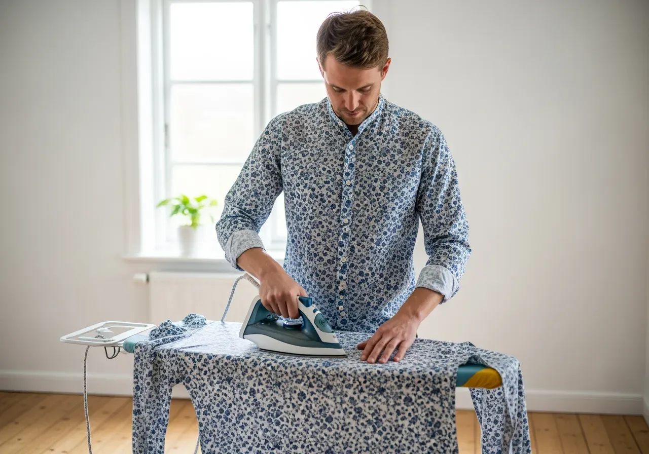 Skötsel blommig bandkrageskjorta i poplin