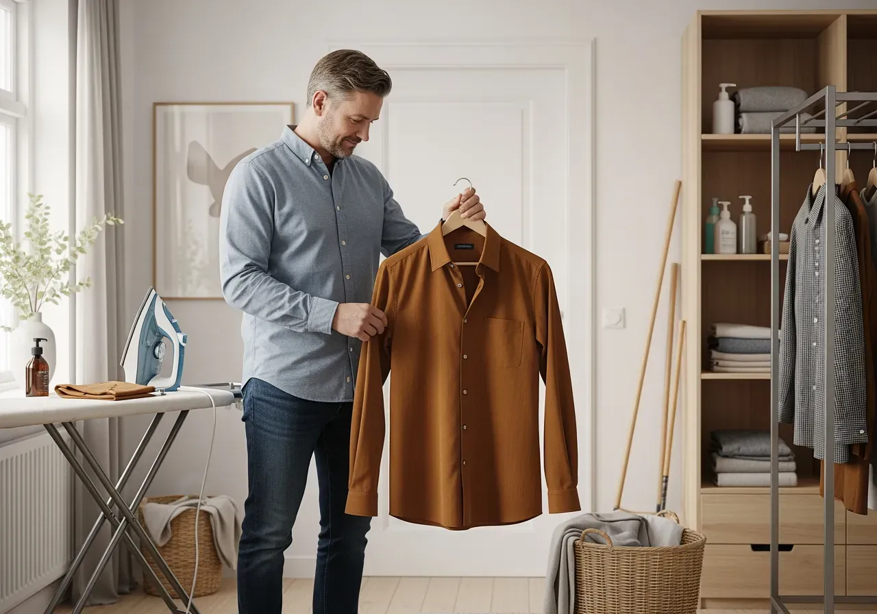 Skötsel brun bomullsskjorta med knappkrage