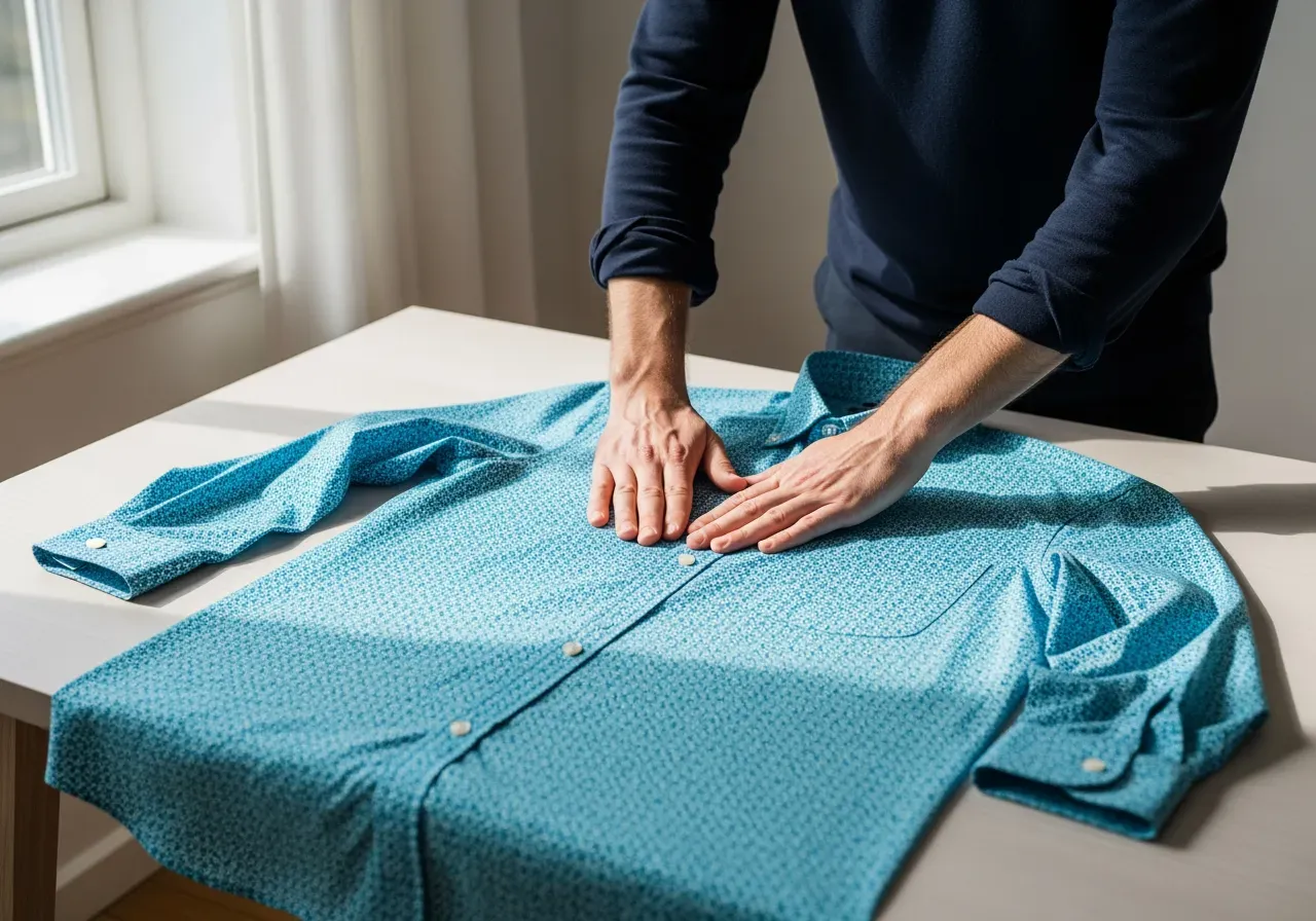 Skötsel av cyan mönstrad poplinskjorta