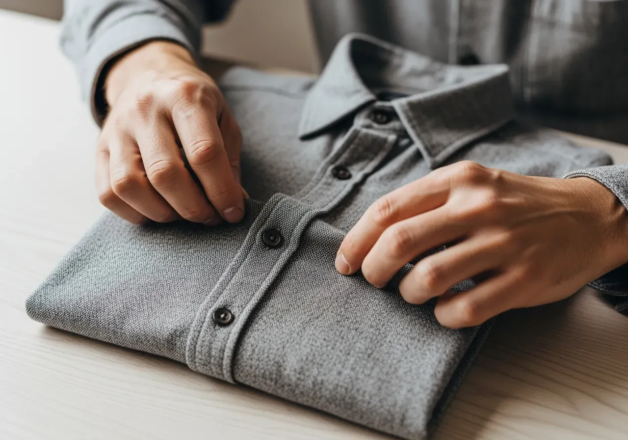 Skötsel grå flanellskjorta med knappkrage