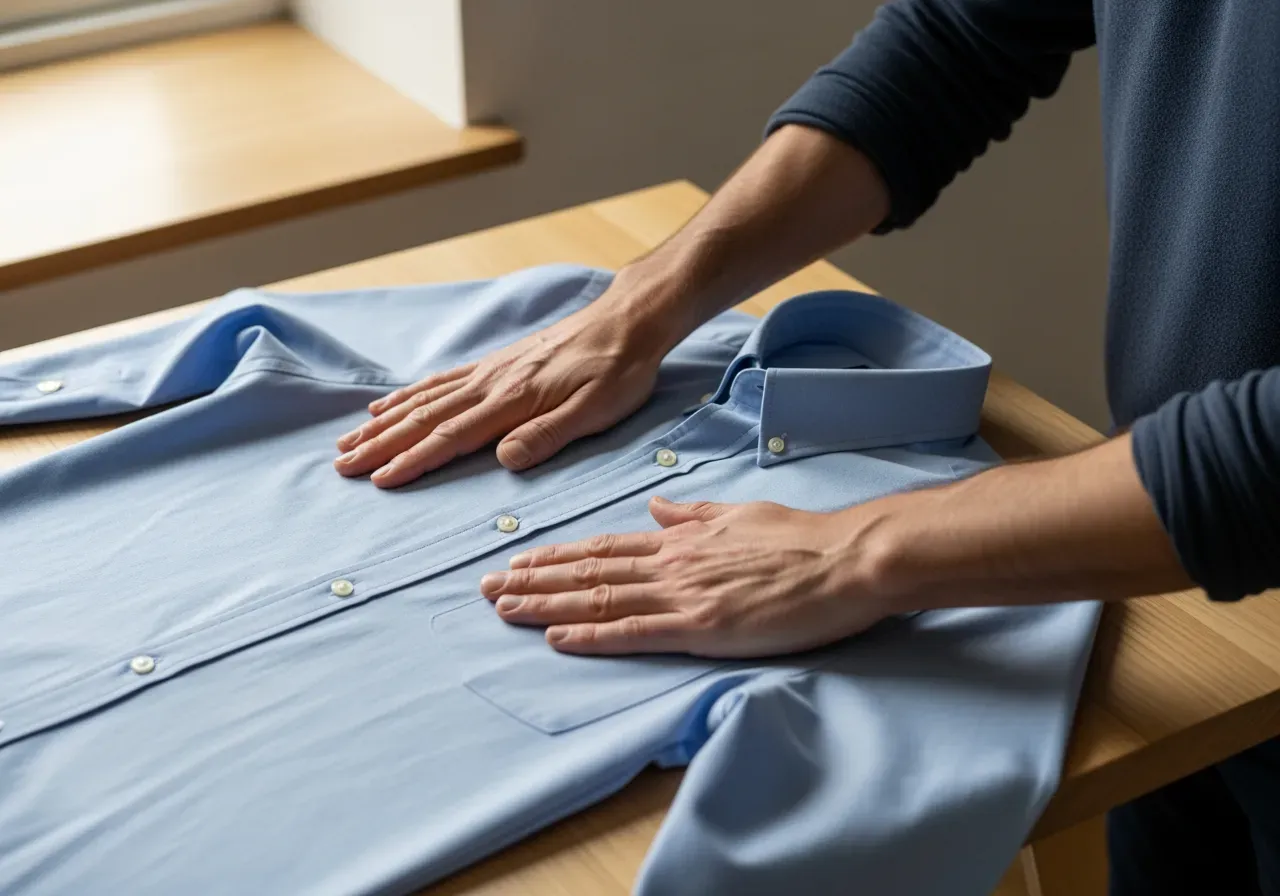 Skötsel ljusblå oxfordskjorta med knappkrage