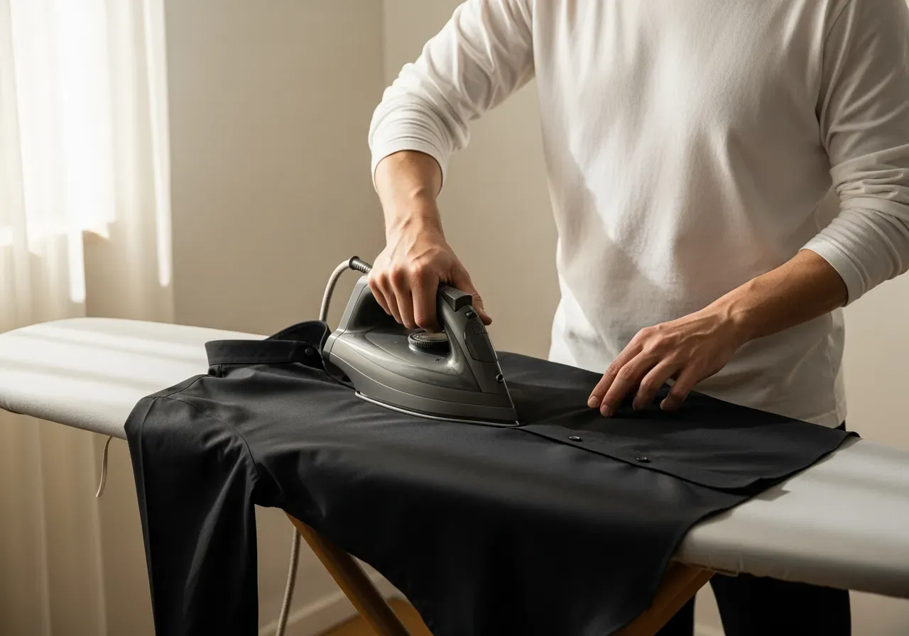 Skötsel svart poplinskjorta bandkrage