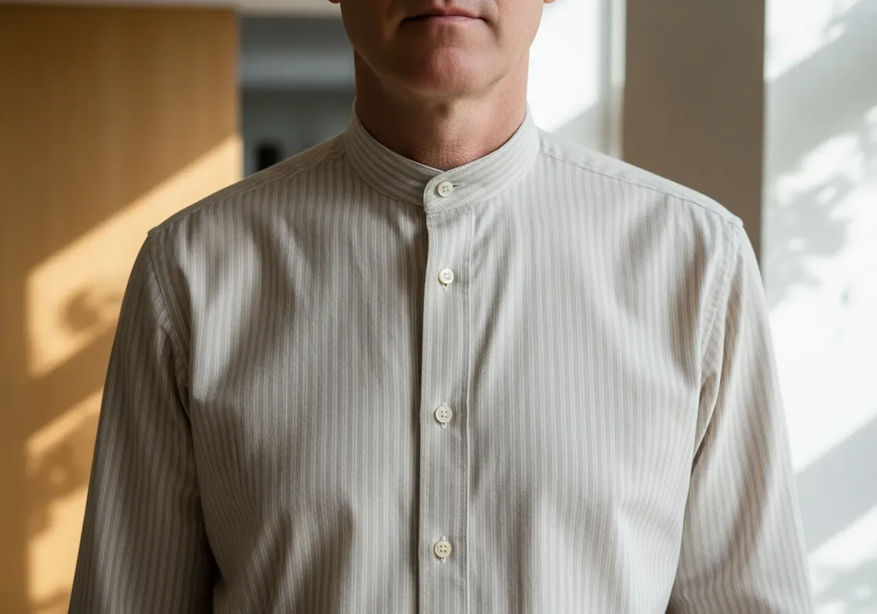 Ecru randig skjorta med dold knappkrage