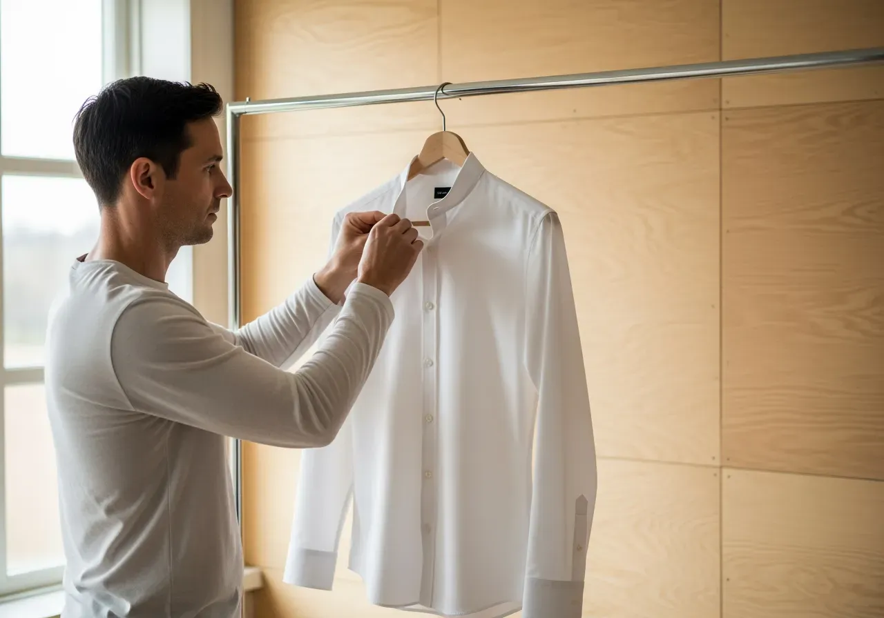 Vit strykfri oxford bandkrage skjorta