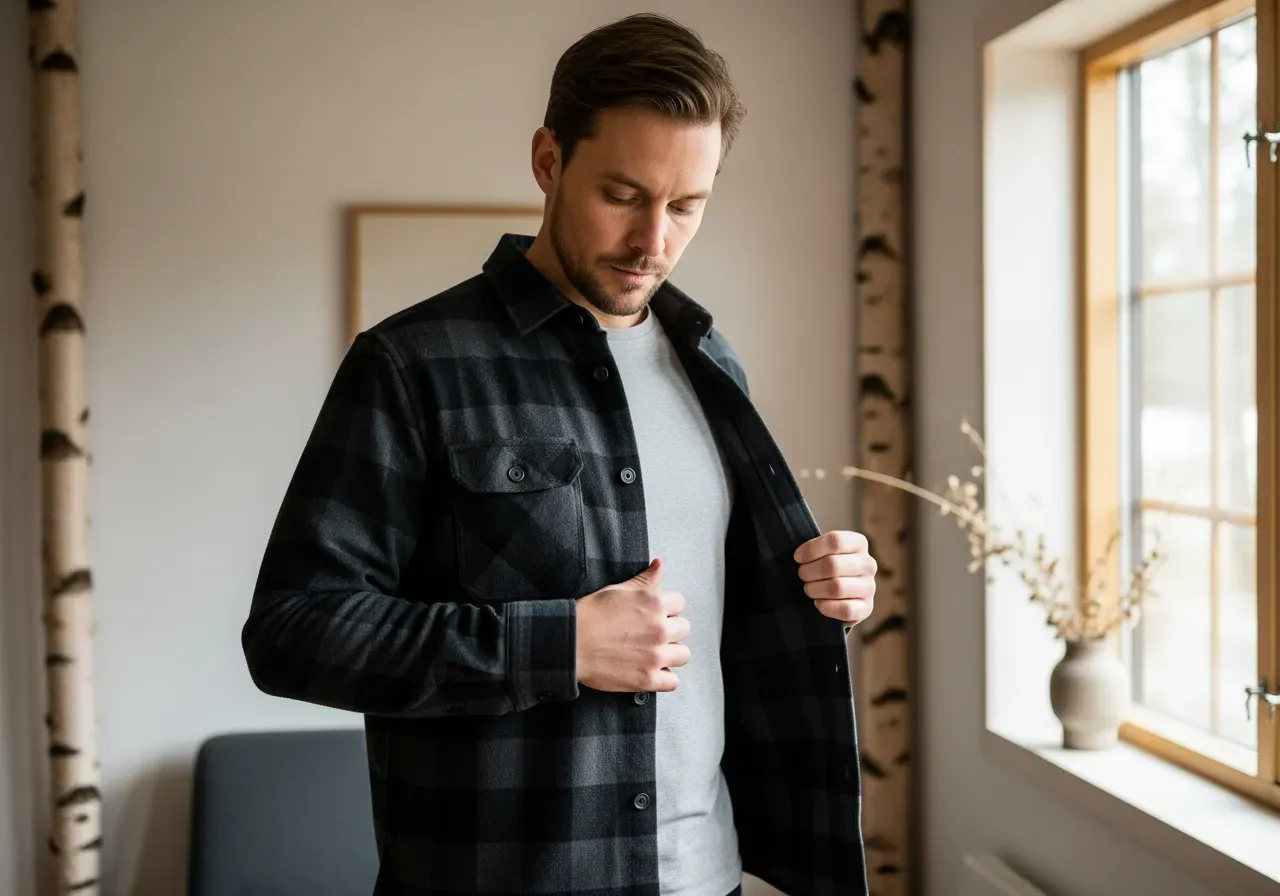 Svartgrå flanellskjorta för utanpåbruk