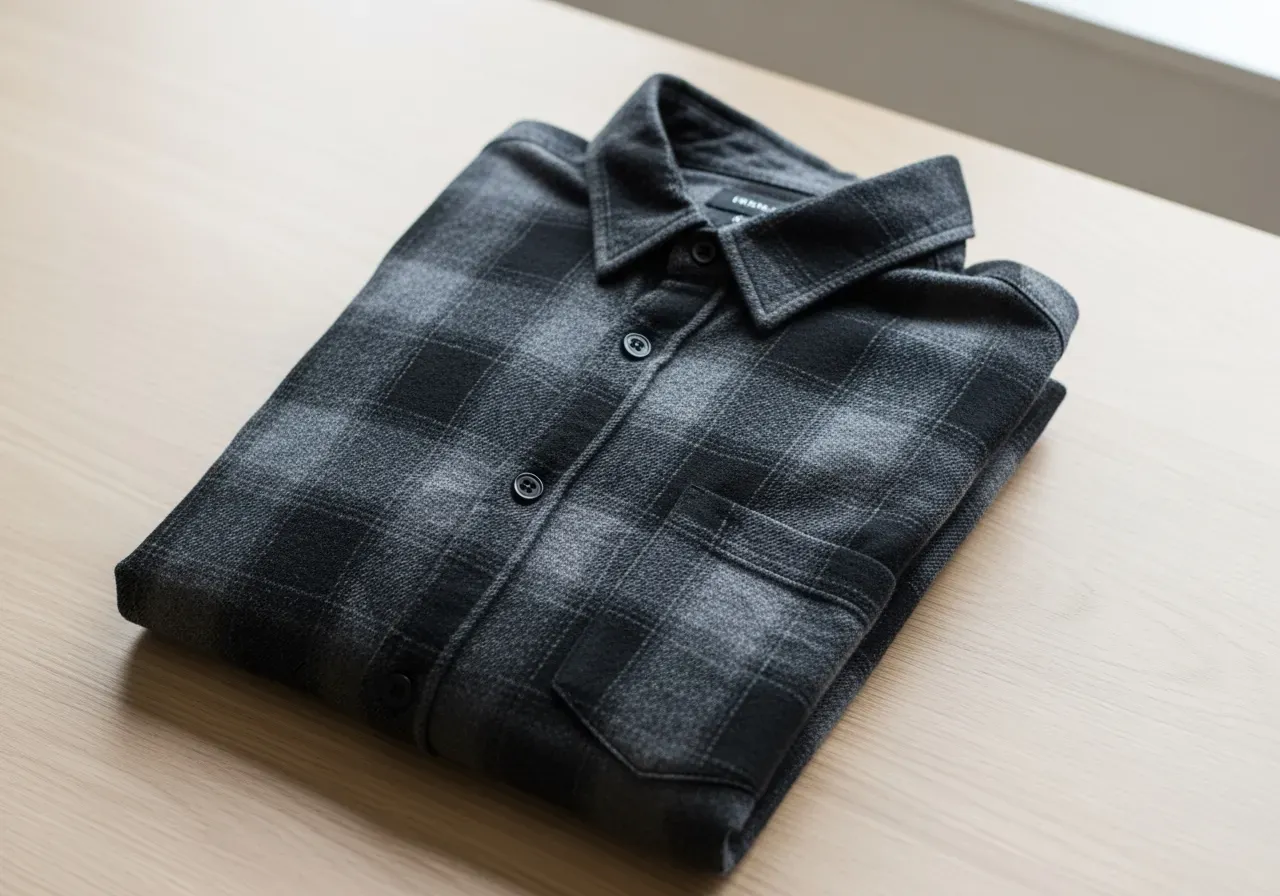 Svartgrå otuckad flanellskjorta med bröstficka