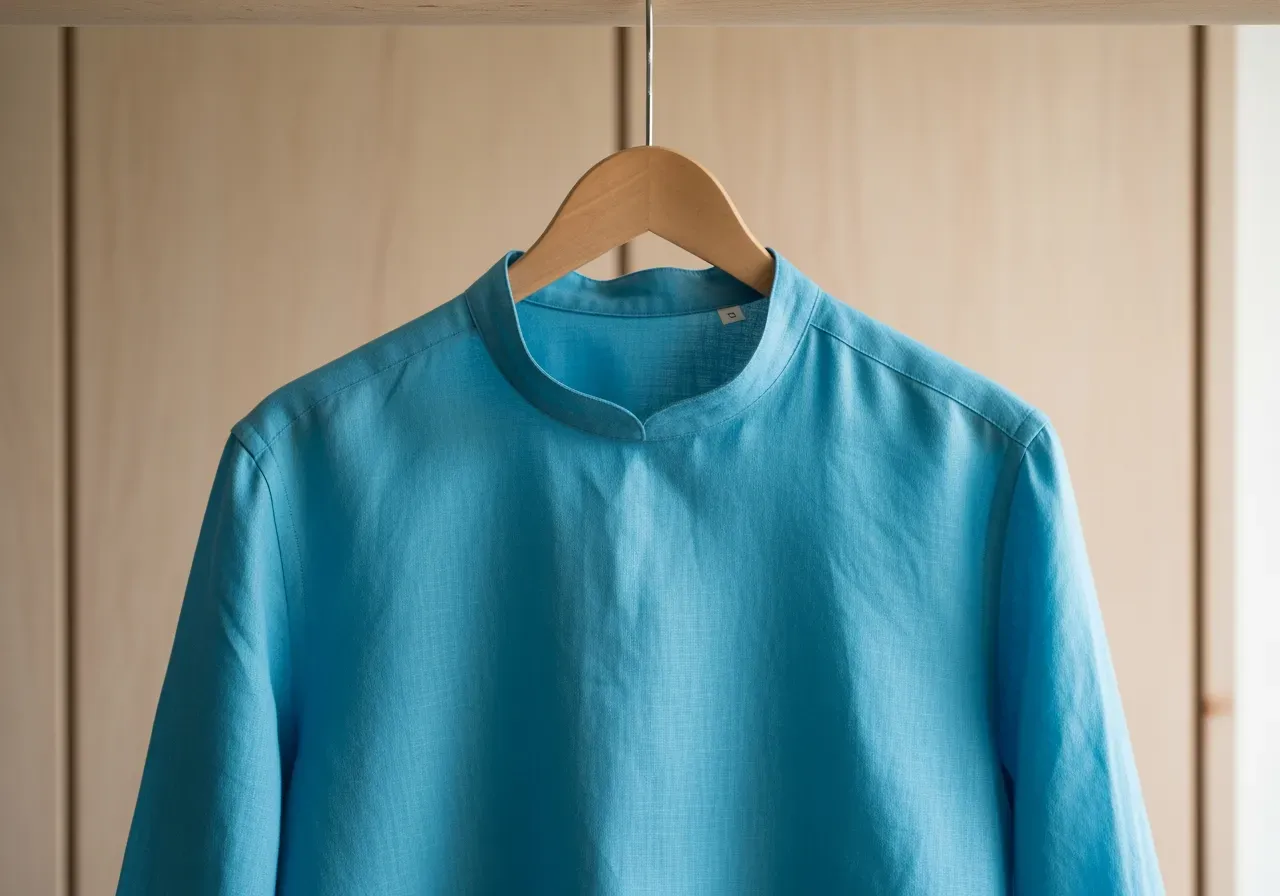 Turkos bandkrageskjorta i linne