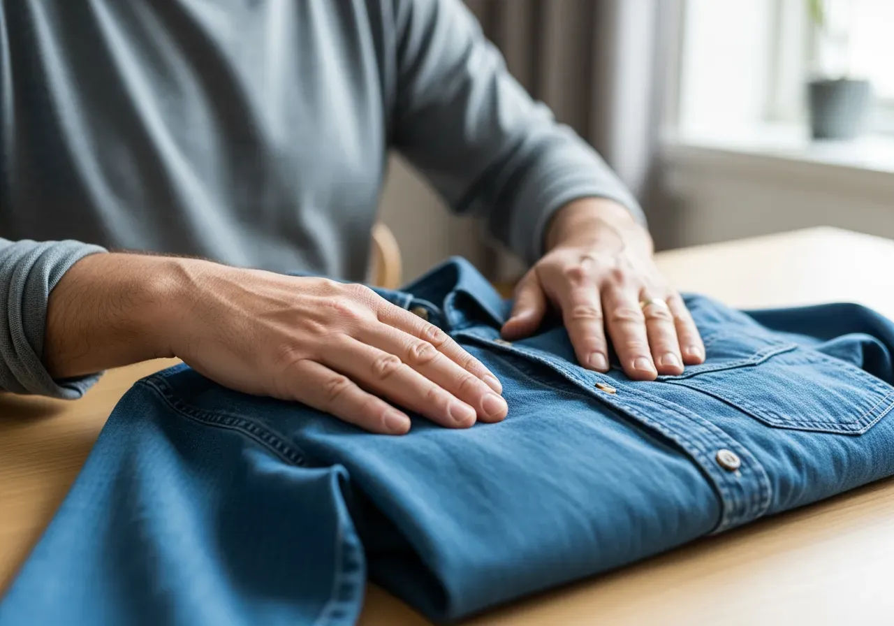 Skötsel av blå nedknäppt jeansskjorta