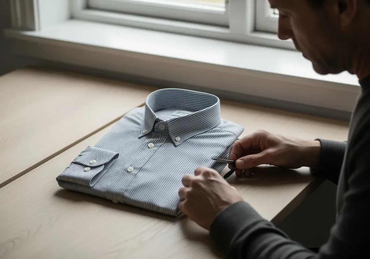 Flanell eller randig bomull med knappkrage