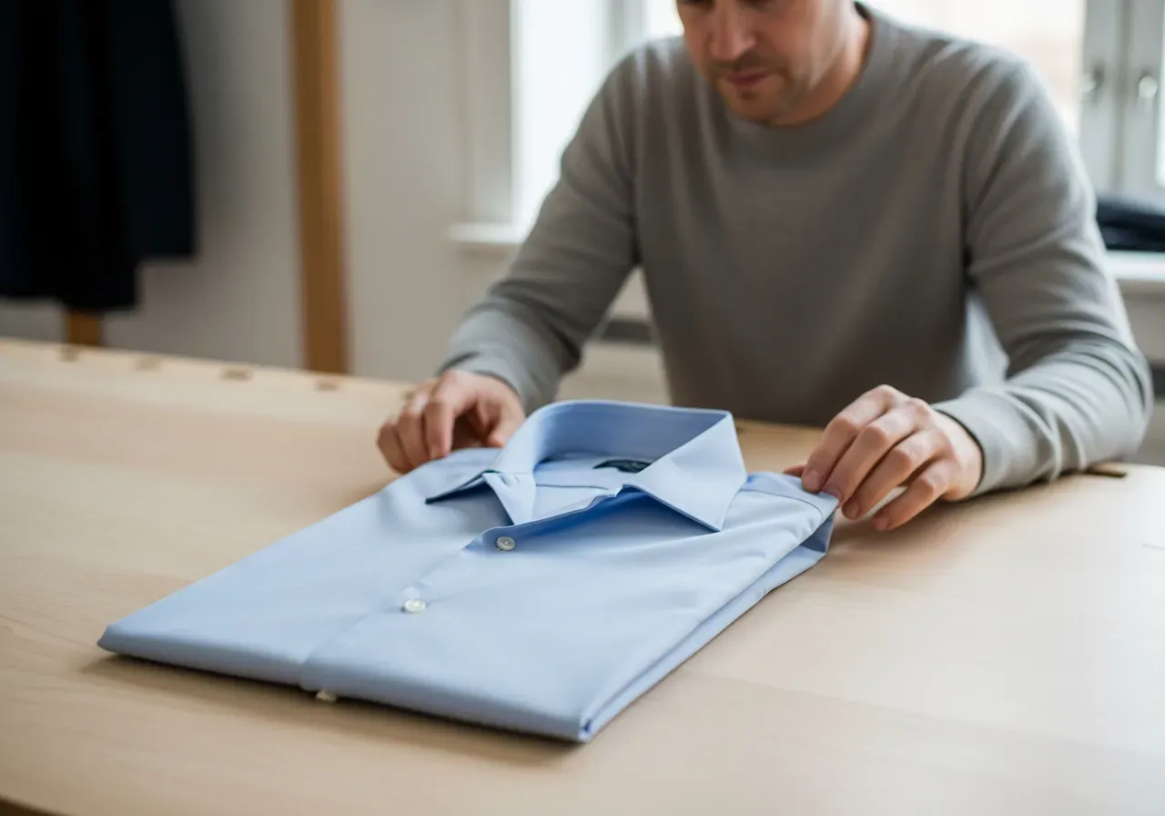 Måttsydd ljusblå campkrageskjorta herr