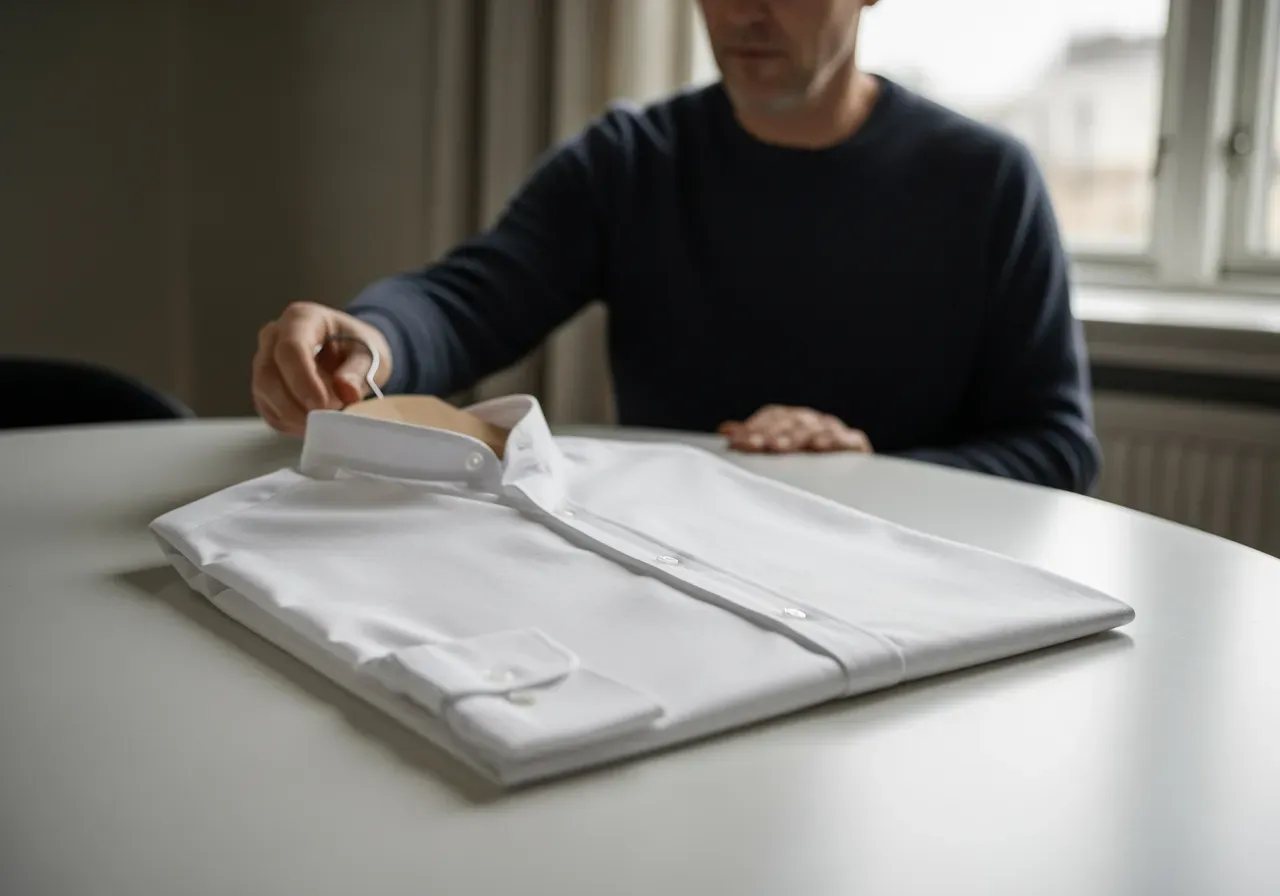 Vit bandkrageskjorta i twill