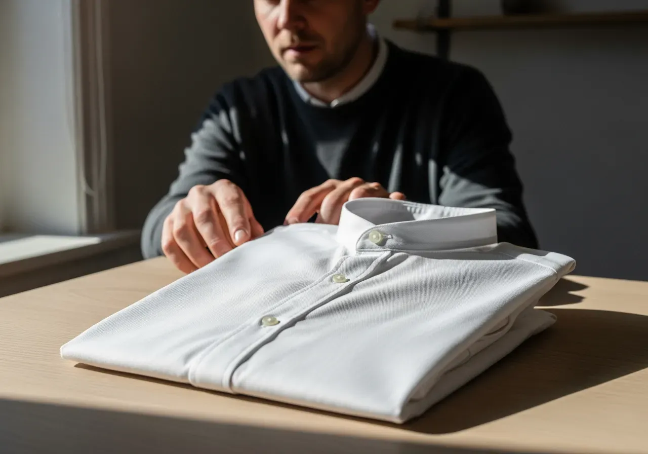 Vit bandkrageskjorta i bomullskypert