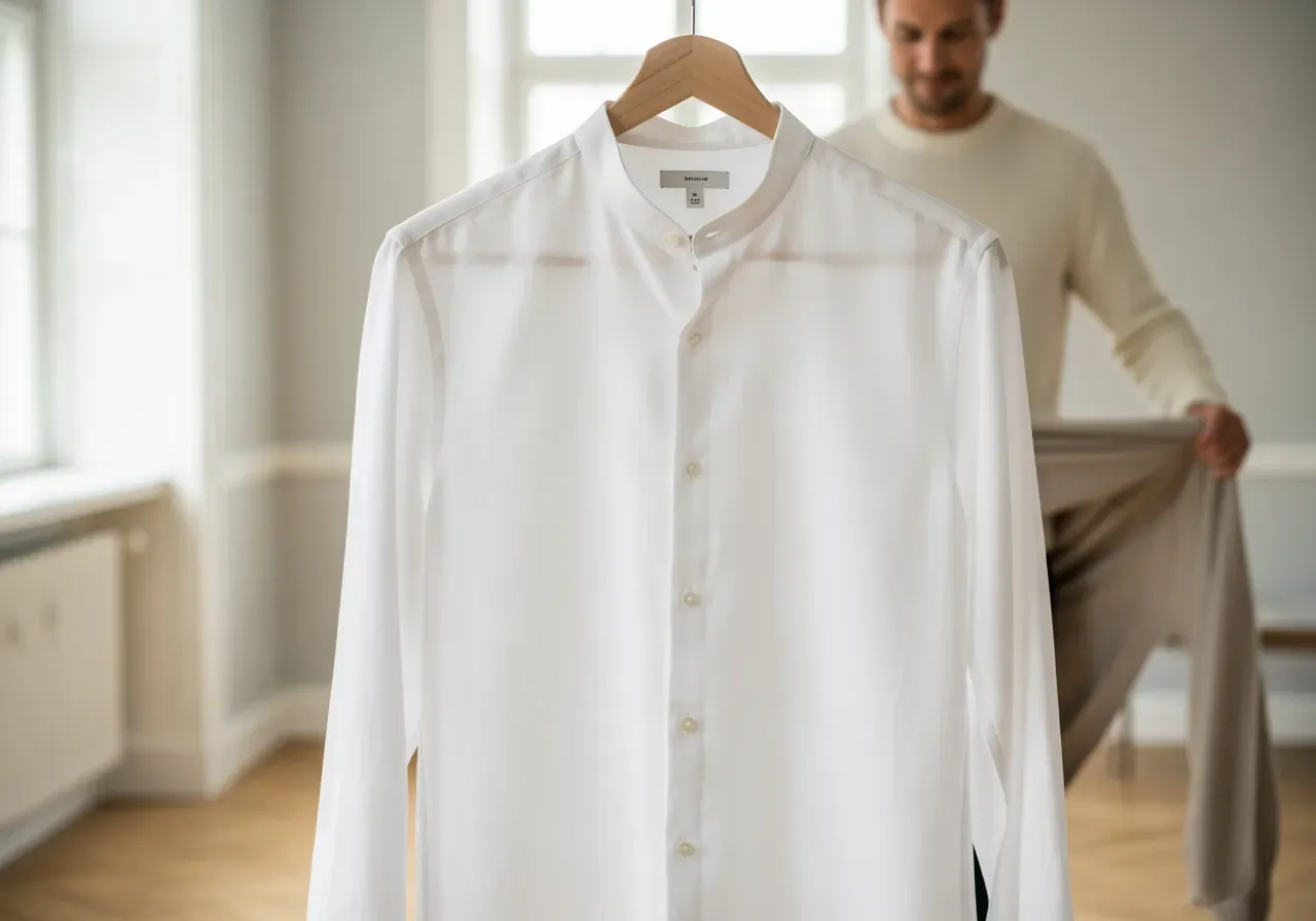 Vit bandkrageskjorta i linne herr