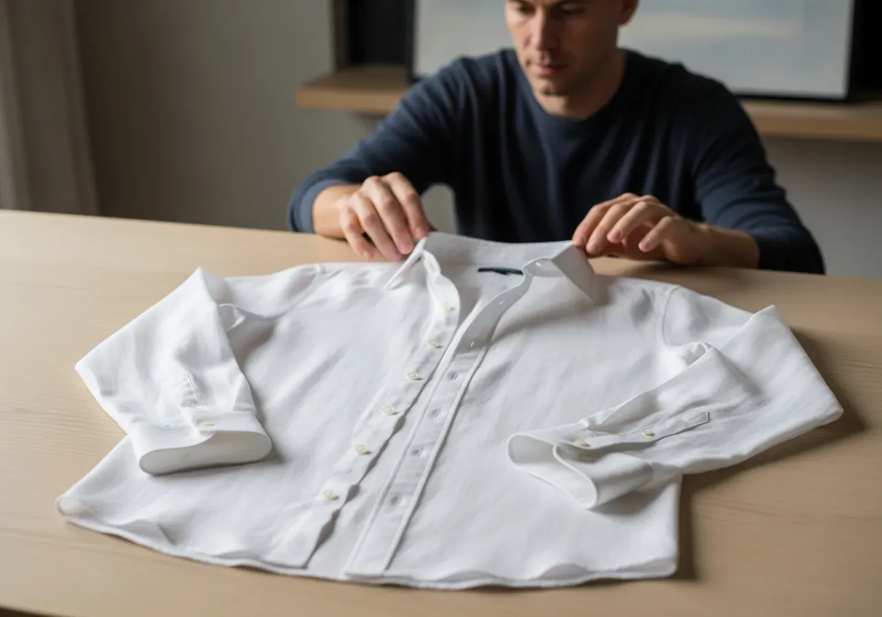 Vit linneskjorta i poplin nedknäppt