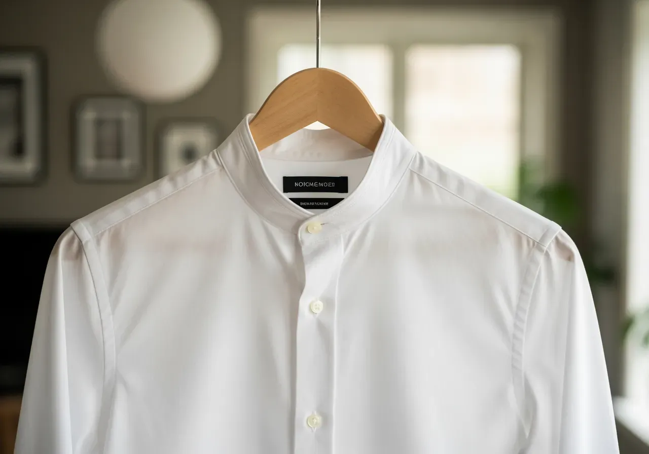 Vit bandkrageskjorta i bomullskypert