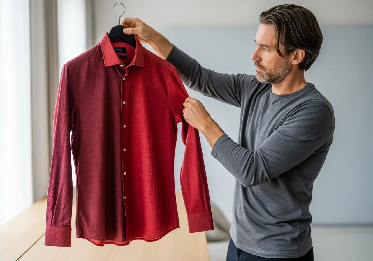 Röd herrskjorta nyanser och tyg