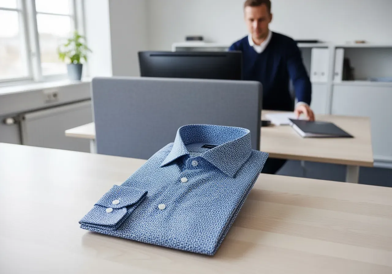 Blåvit geometrisk kostymskjorta för kontor