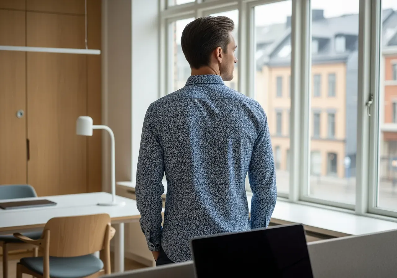 Blåvit mönstrad skjorta för kontor