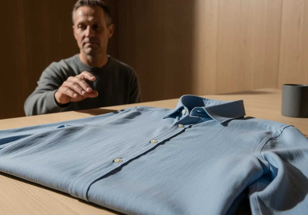 Ljusblå skjorta i falsk lenoväv