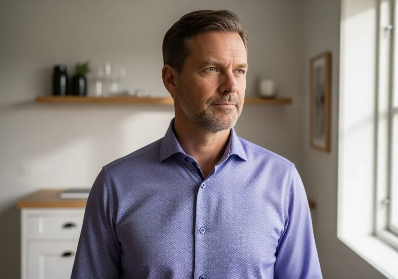 Blåvitt eller violett kostymskjorta