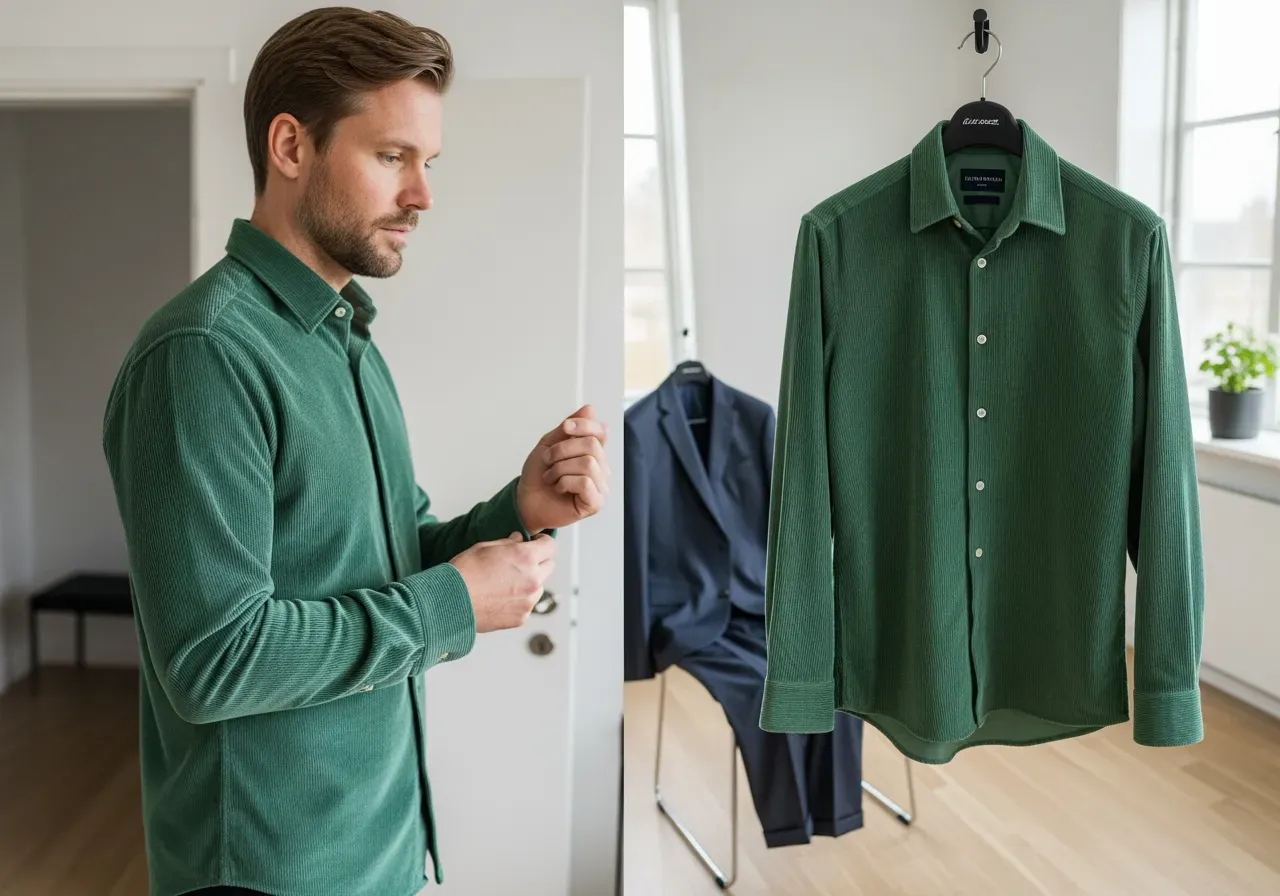 Grön manchesterskjorta för kostym