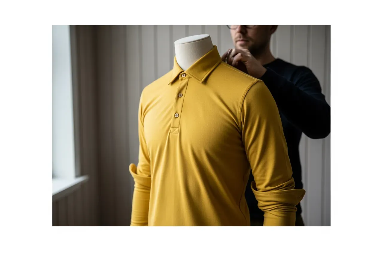 Gul måttsydd trikåskjorta i bomull