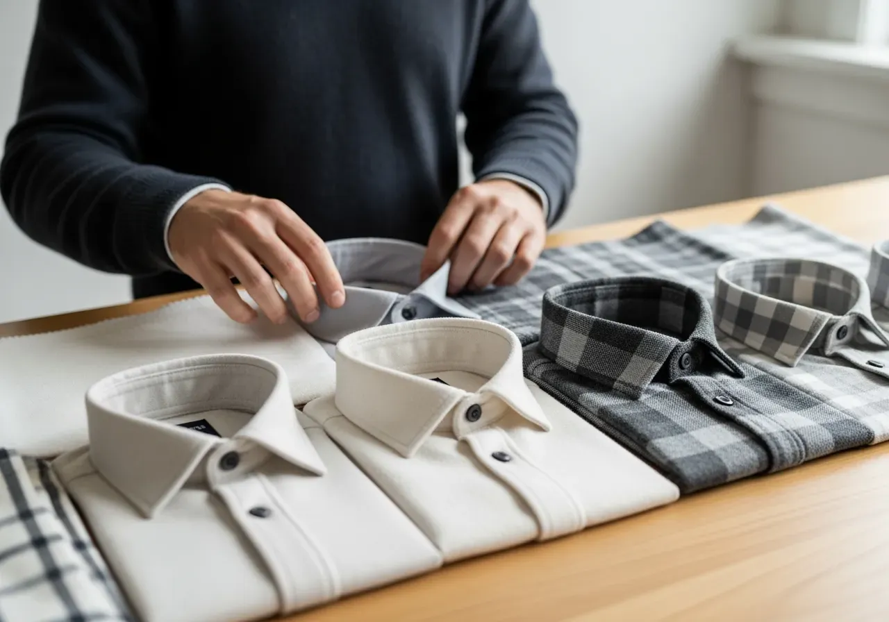 Kragval för offvit och grå flanellskjorta