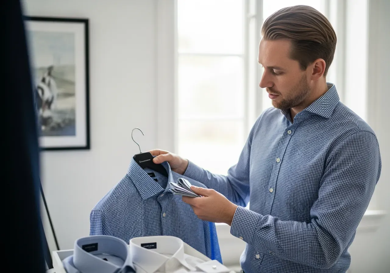 Kragval till smårutig blå kostymskjorta