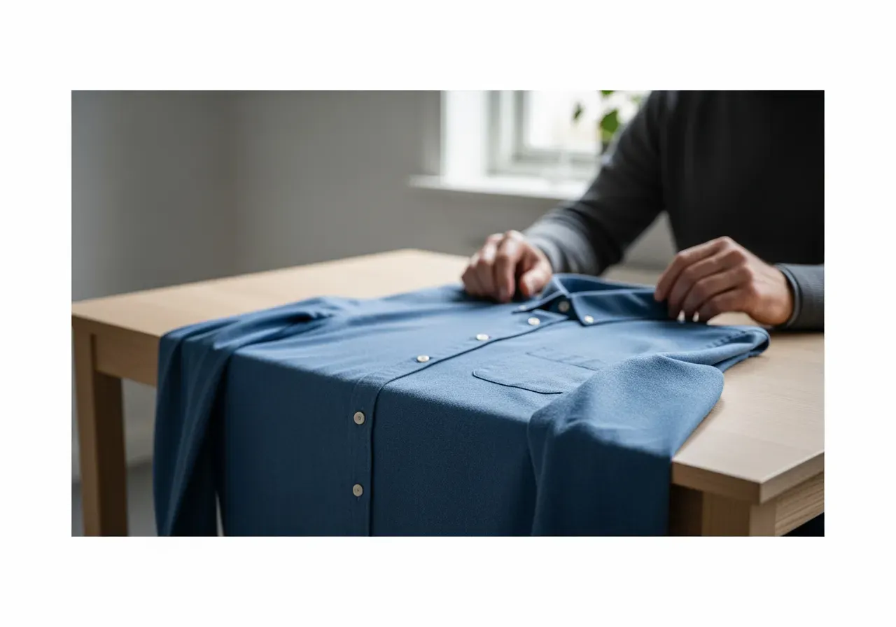 Blå måttsydd flanellskjorta lager