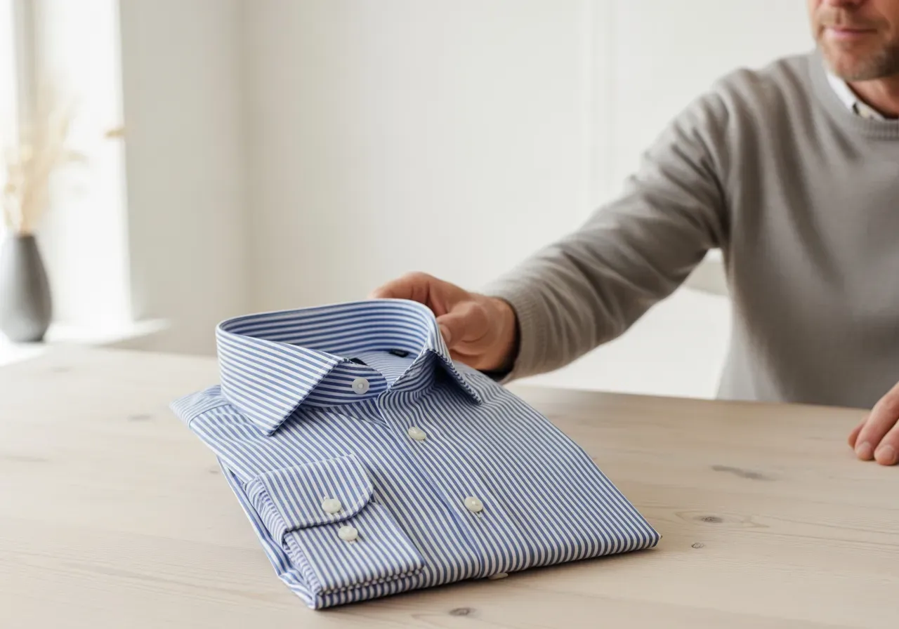 Blåvit kostymskjorta i lättstruket tyg