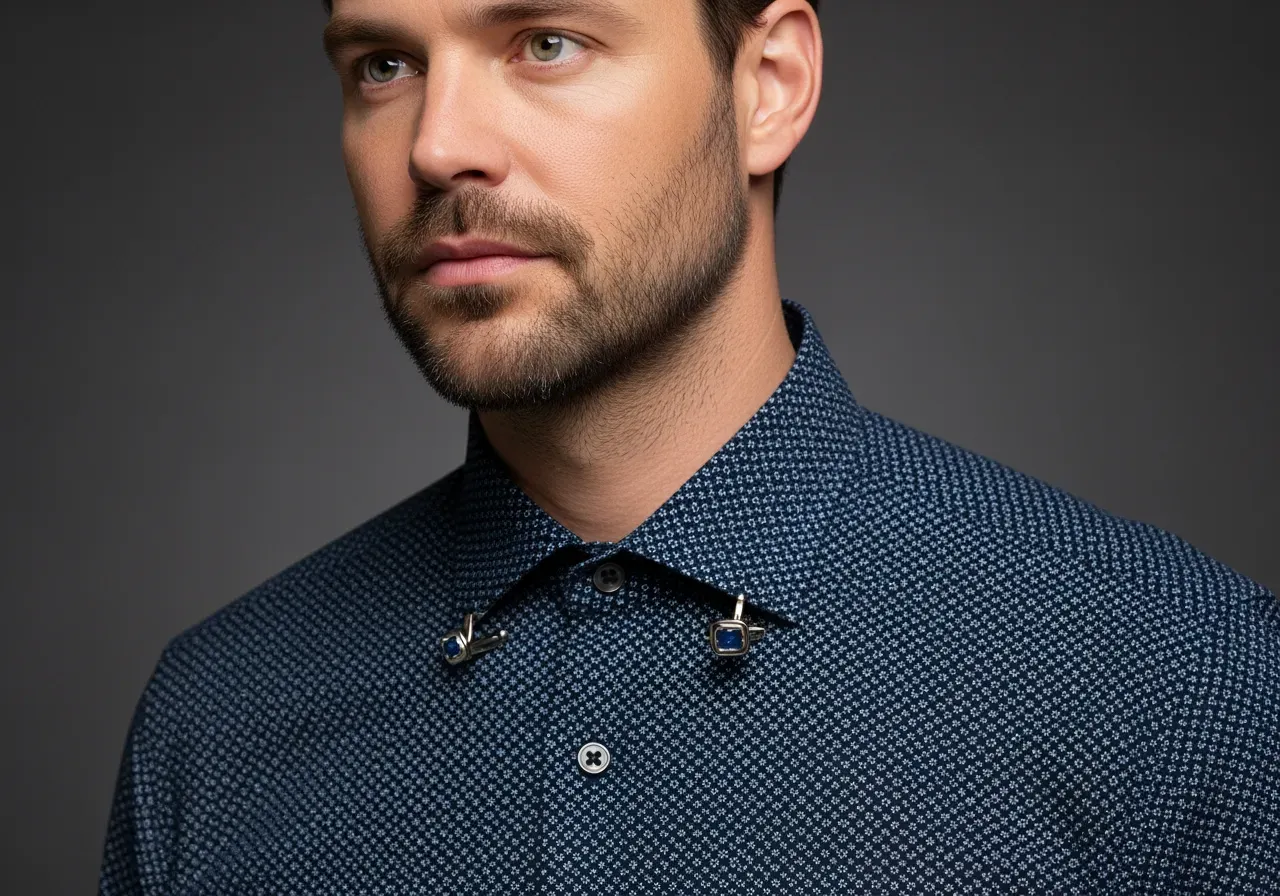 Manschettval till mörkblå mönstrad skjorta