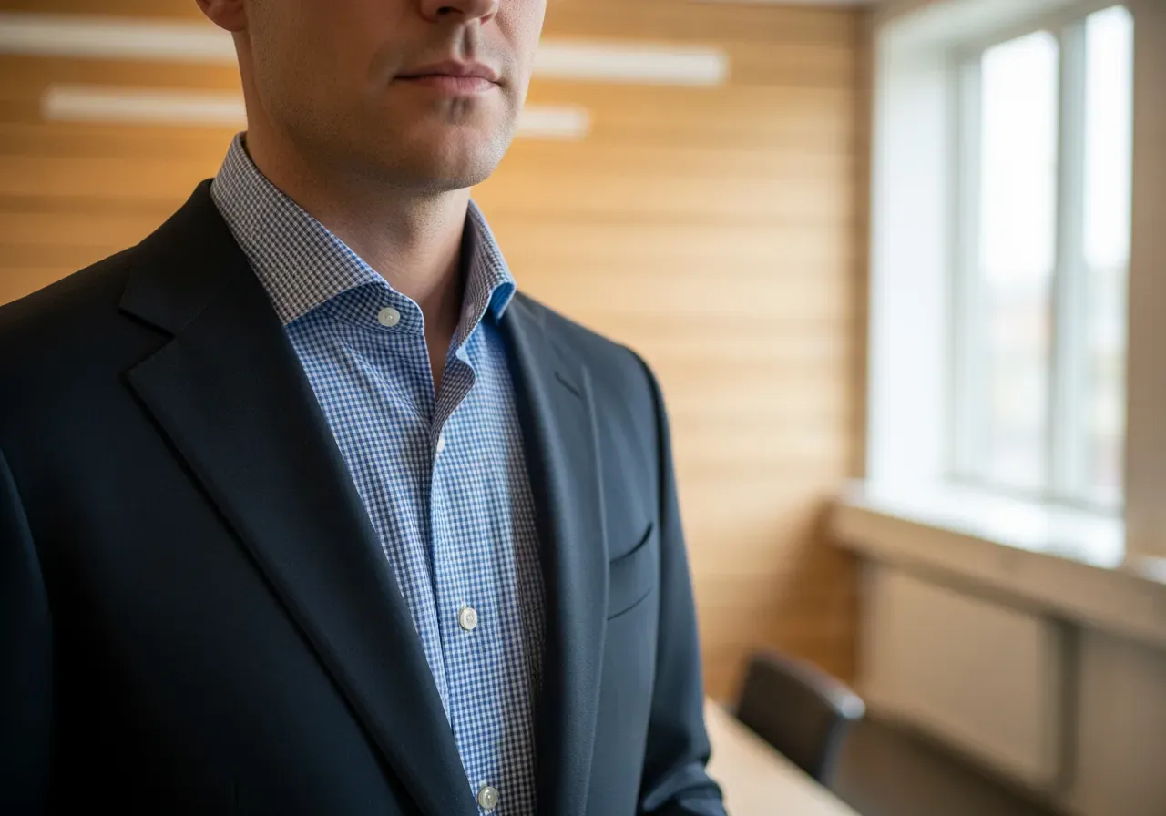 Blå smårutig filafilskjorta till kostym