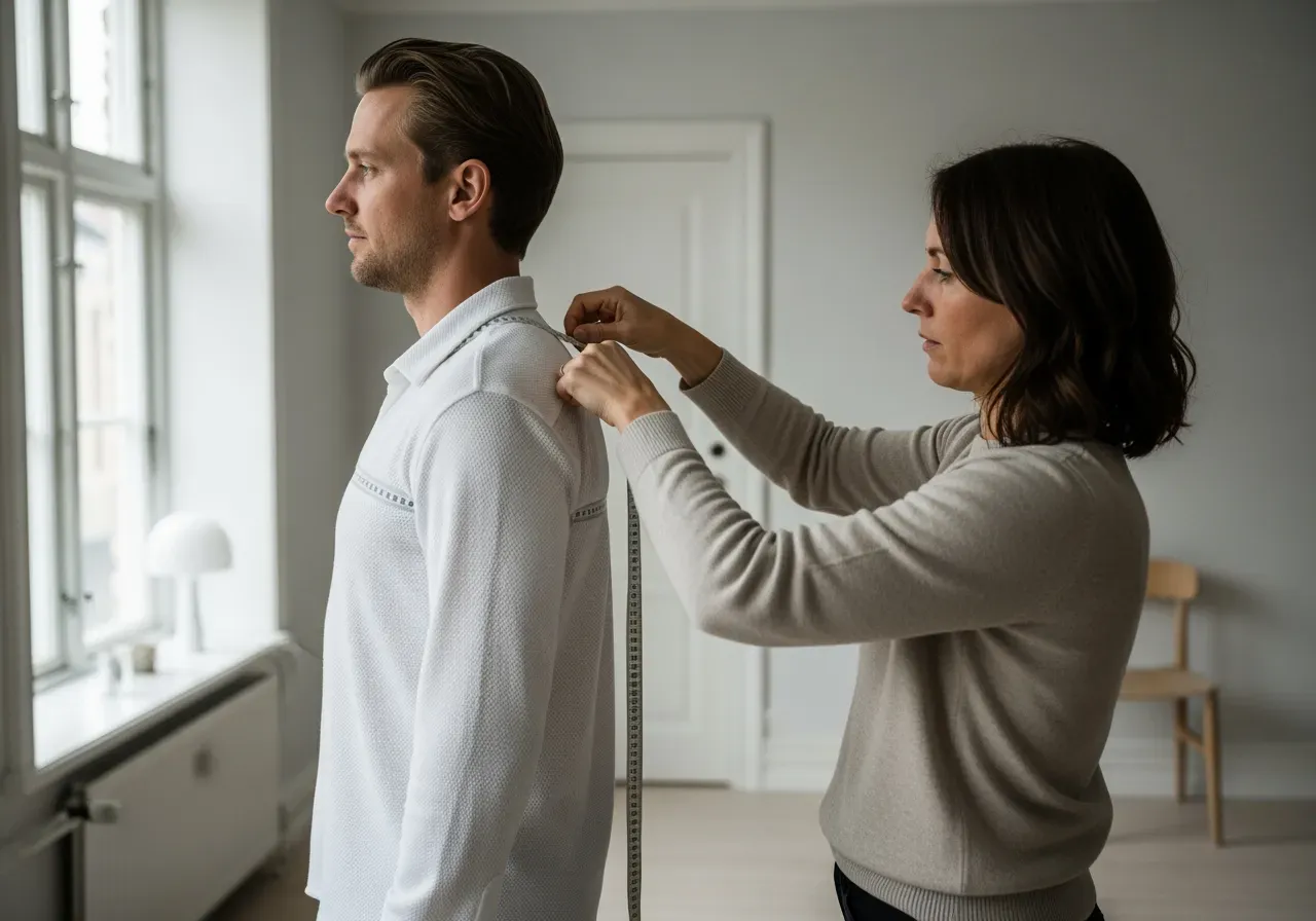 Måtttagning för vit texturerad skjorta