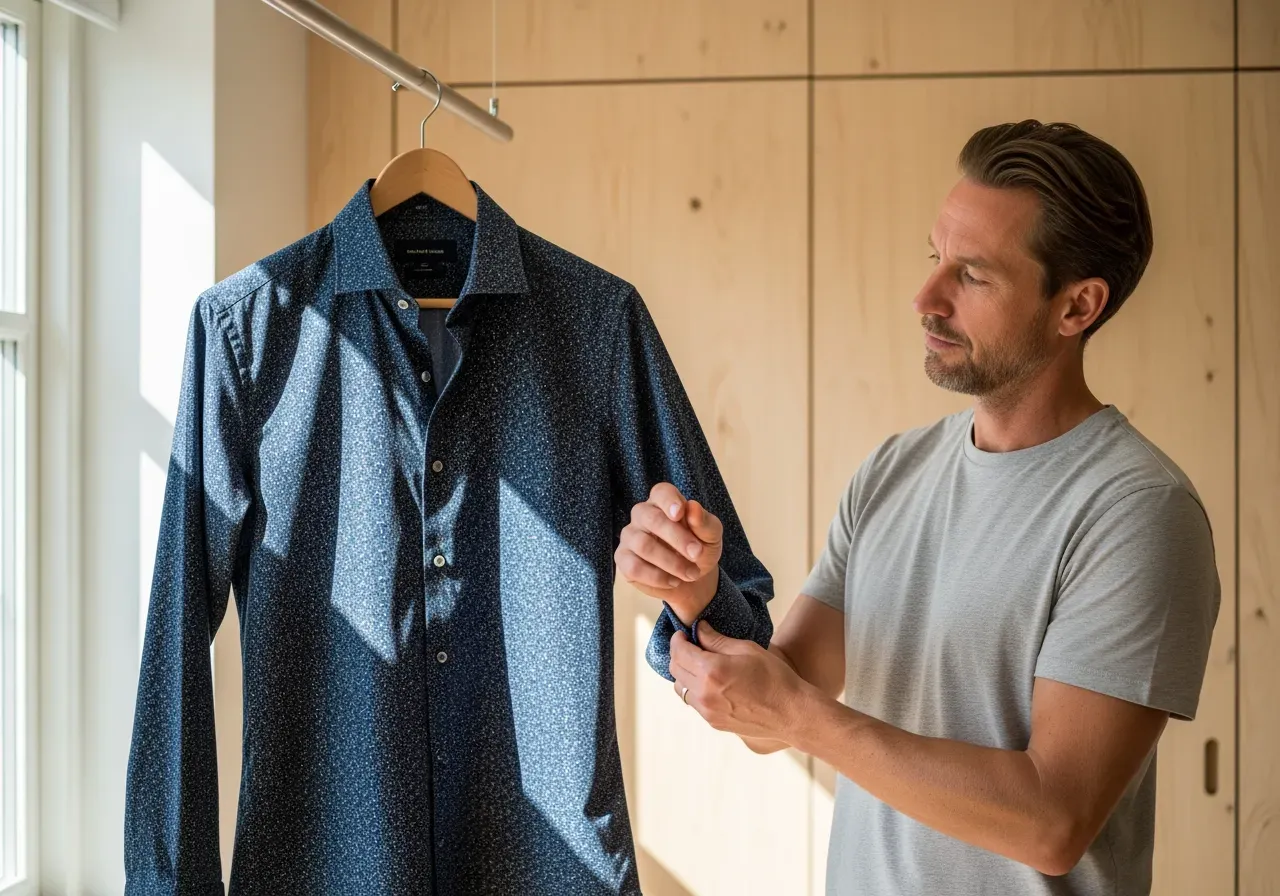 Mörkblå mönstrad måttsydd skjorta guide