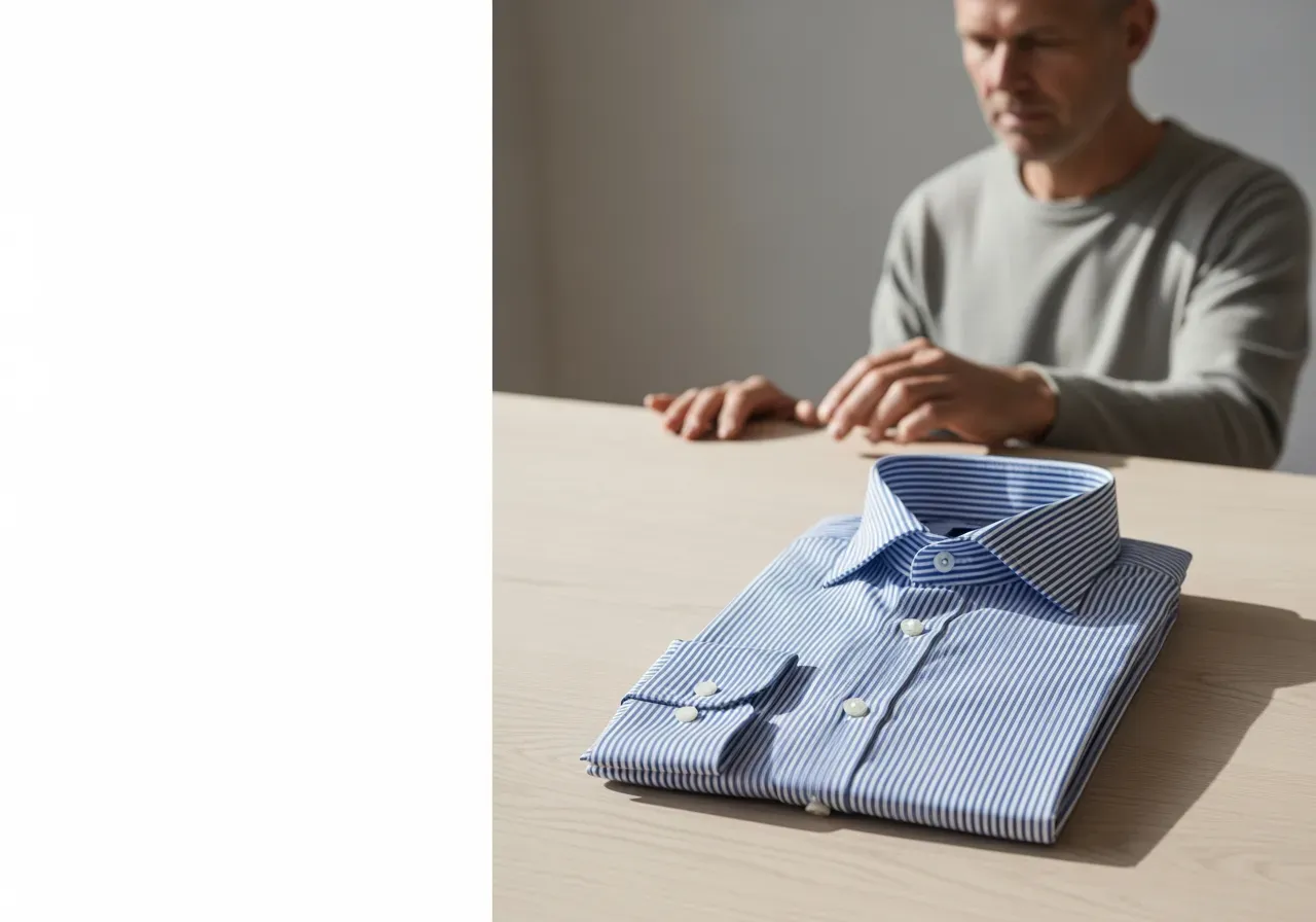 Blåvit kostymskjorta med rätt randbredd