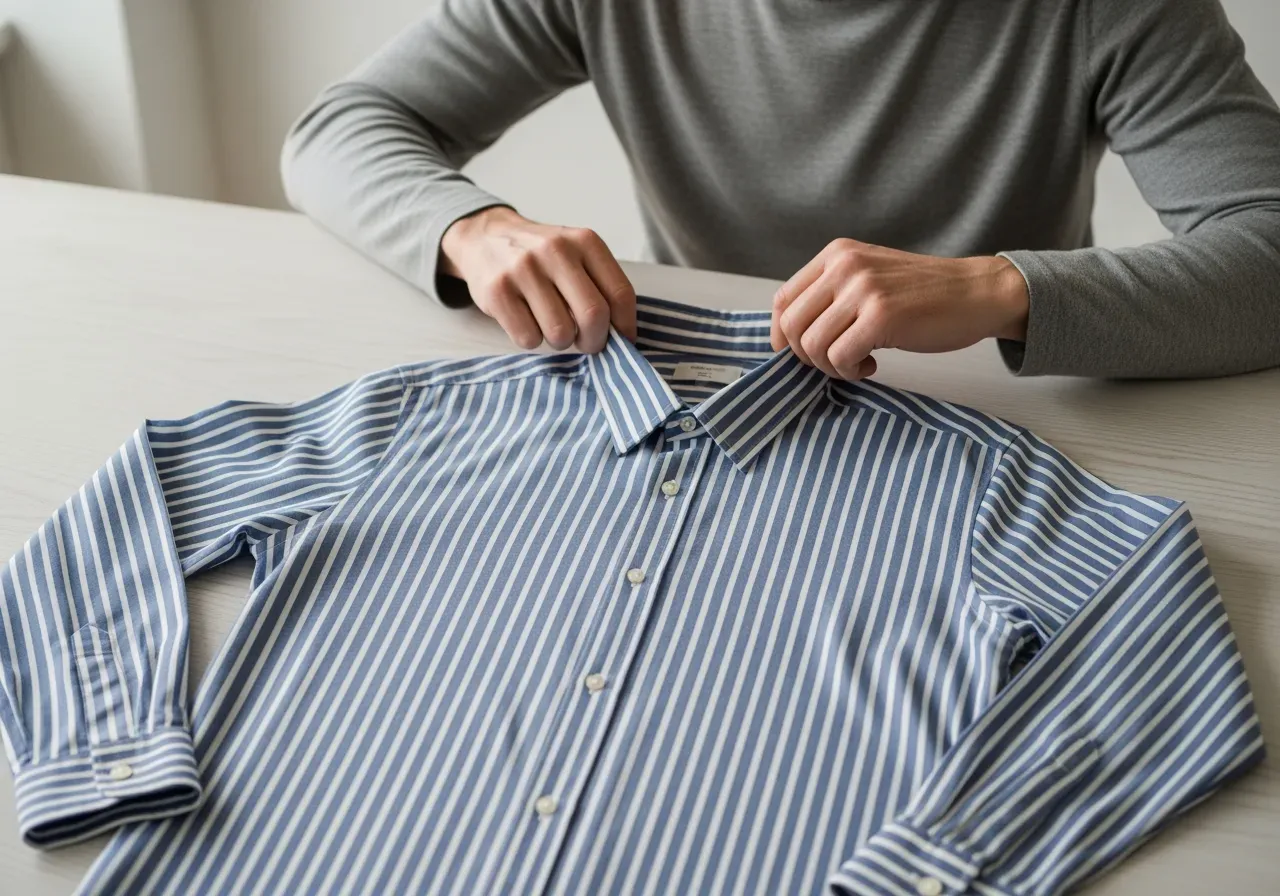 Randriktning på blåvit skjorta