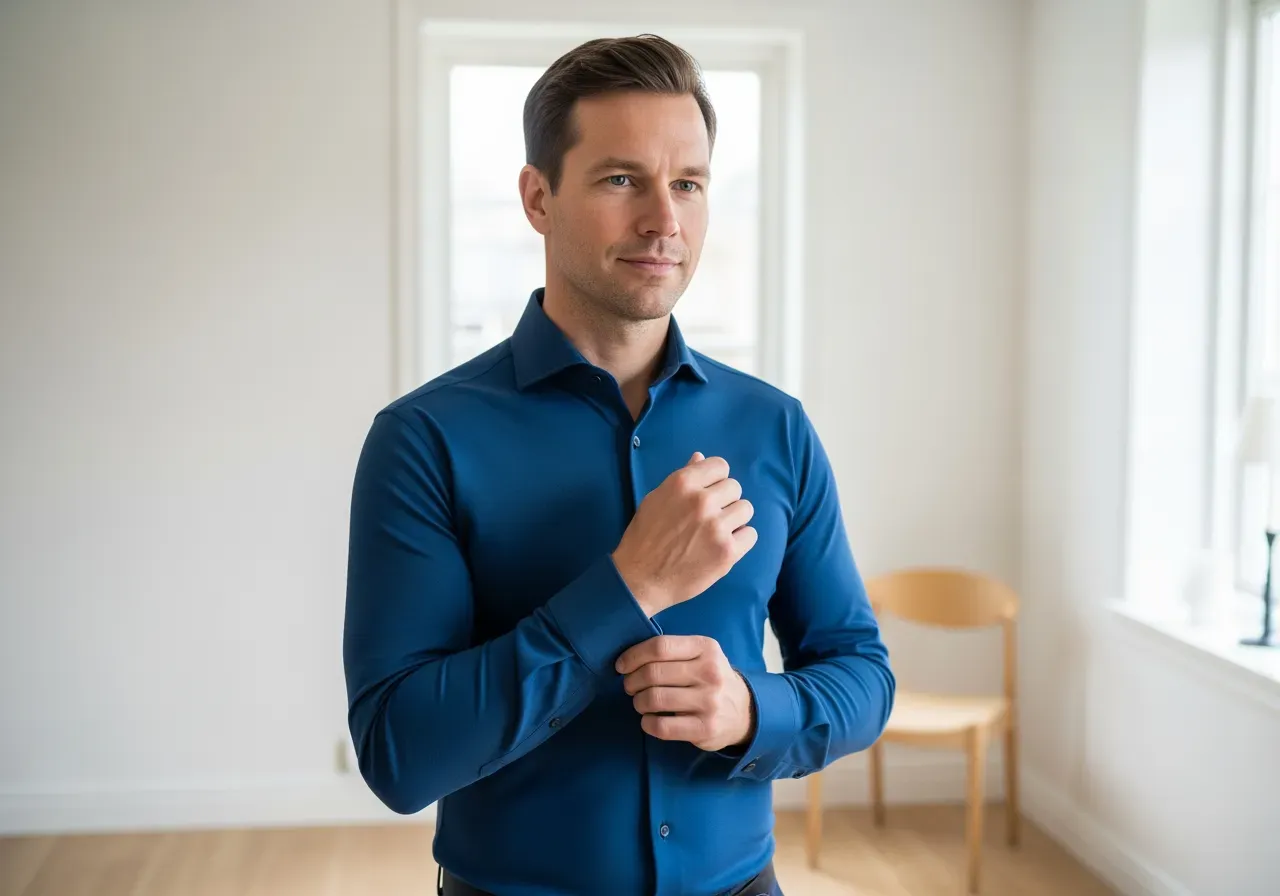 Marinblå måttsydd skjorta med stretch