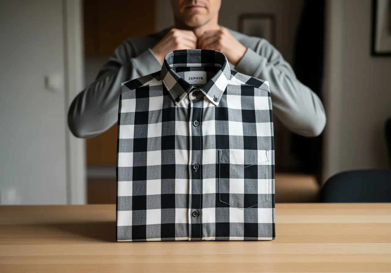 Rutpassning på svartvit zephyrskjorta