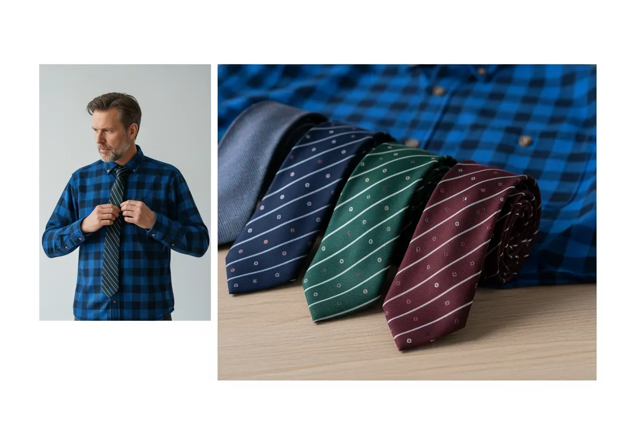 Slipsar till blårutig flanellskjorta