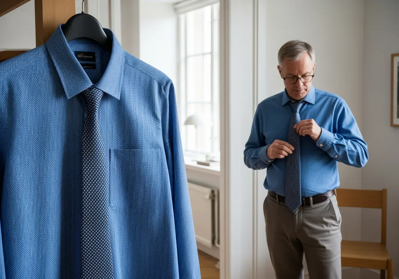 Slips till blå fiskbensskjorta