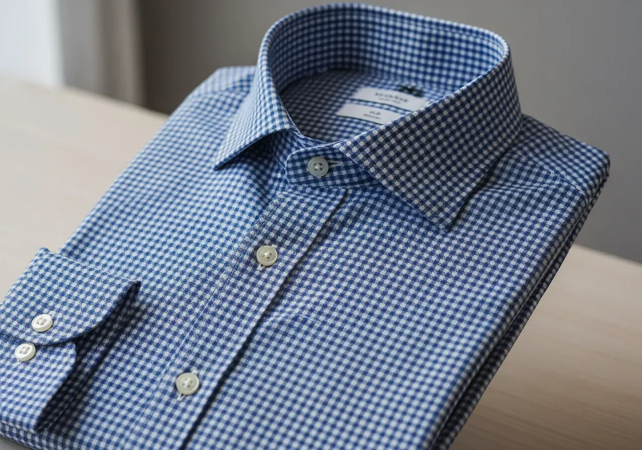 Smårutig blå bomullsskjorta för kostym