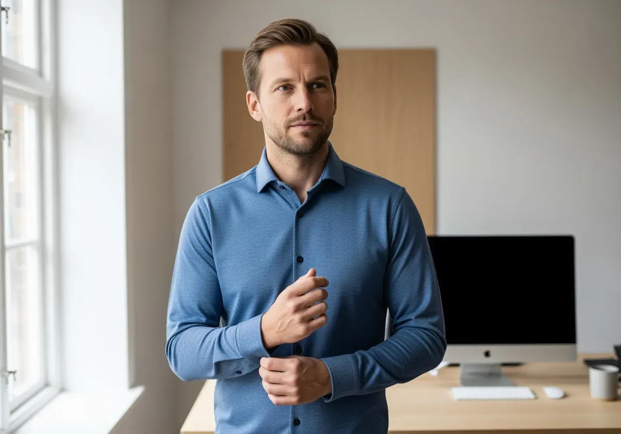 Blå fil-à-fil skjorta för kontor