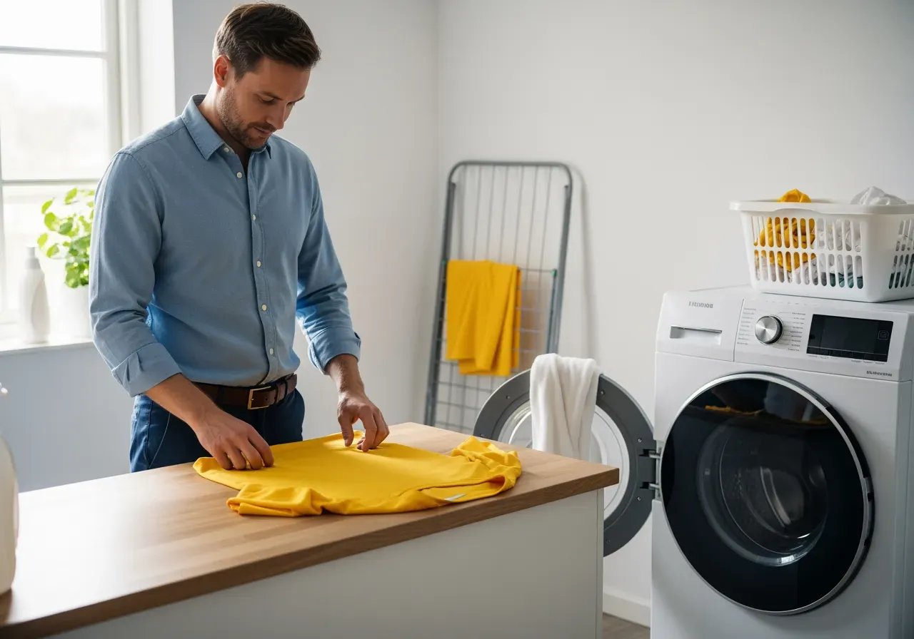 Tvätt och skötsel gul trikåskjorta