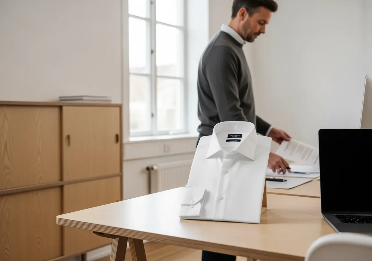 Vit kreppvävd kostymskjorta för kontor