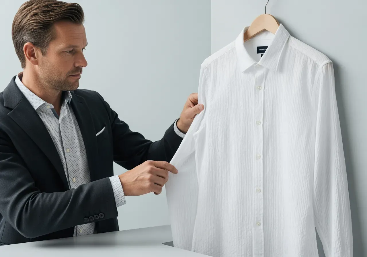 Vit seersucker-skjorta för kontoret