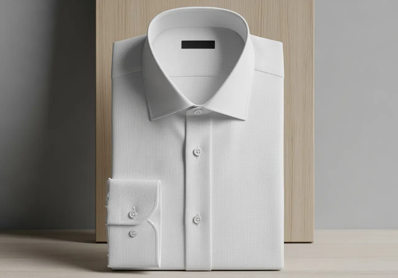 Vit strukturvävd kostymskjorta i bomull