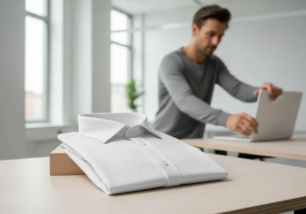 Vit strukturvävd skjorta för kontor