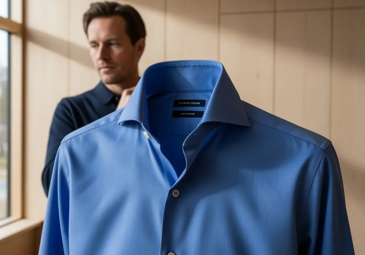 Cutawaykrage i blå poplin skjorta