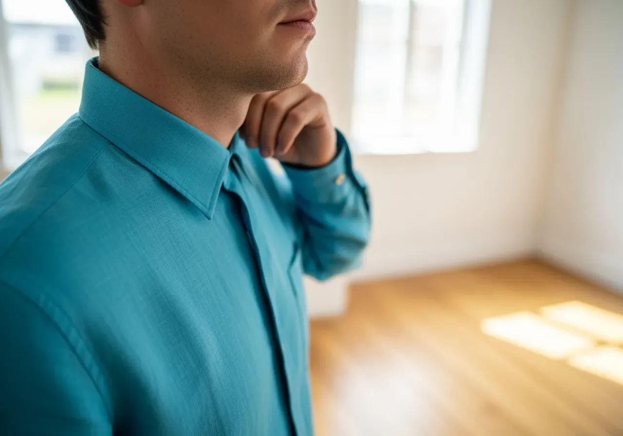 Låg spetskrage i cyan linne