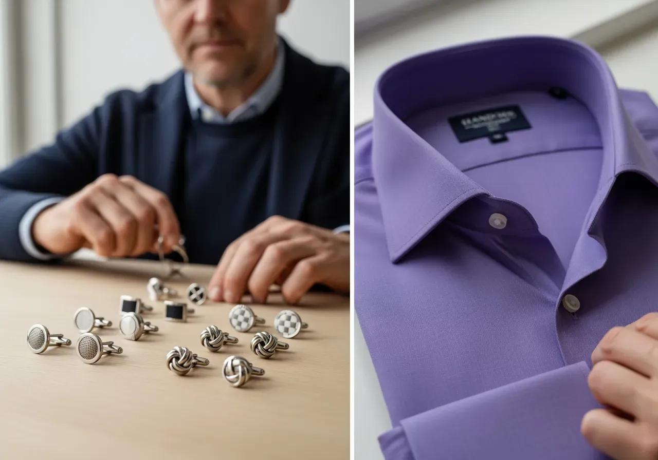 Manschettval till lila spridd krage